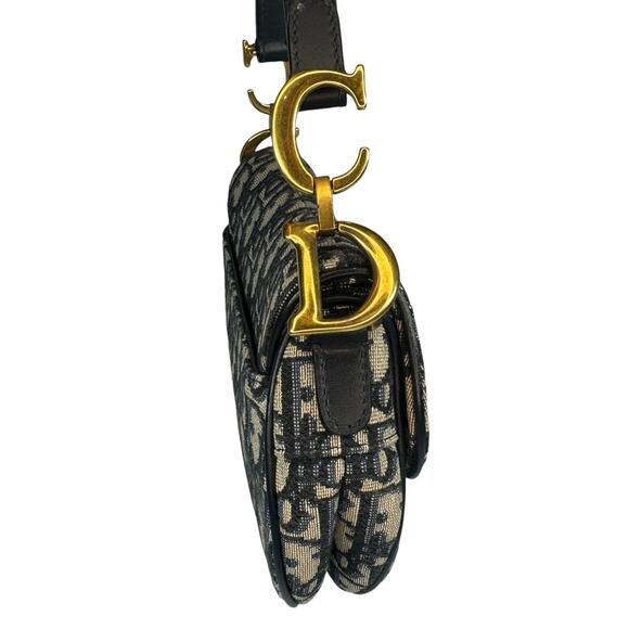 Christian Dior Mini Saddle Bag Vintage Trotter Blue Shoulder Purse Oblique CD - Picture 5 of 16